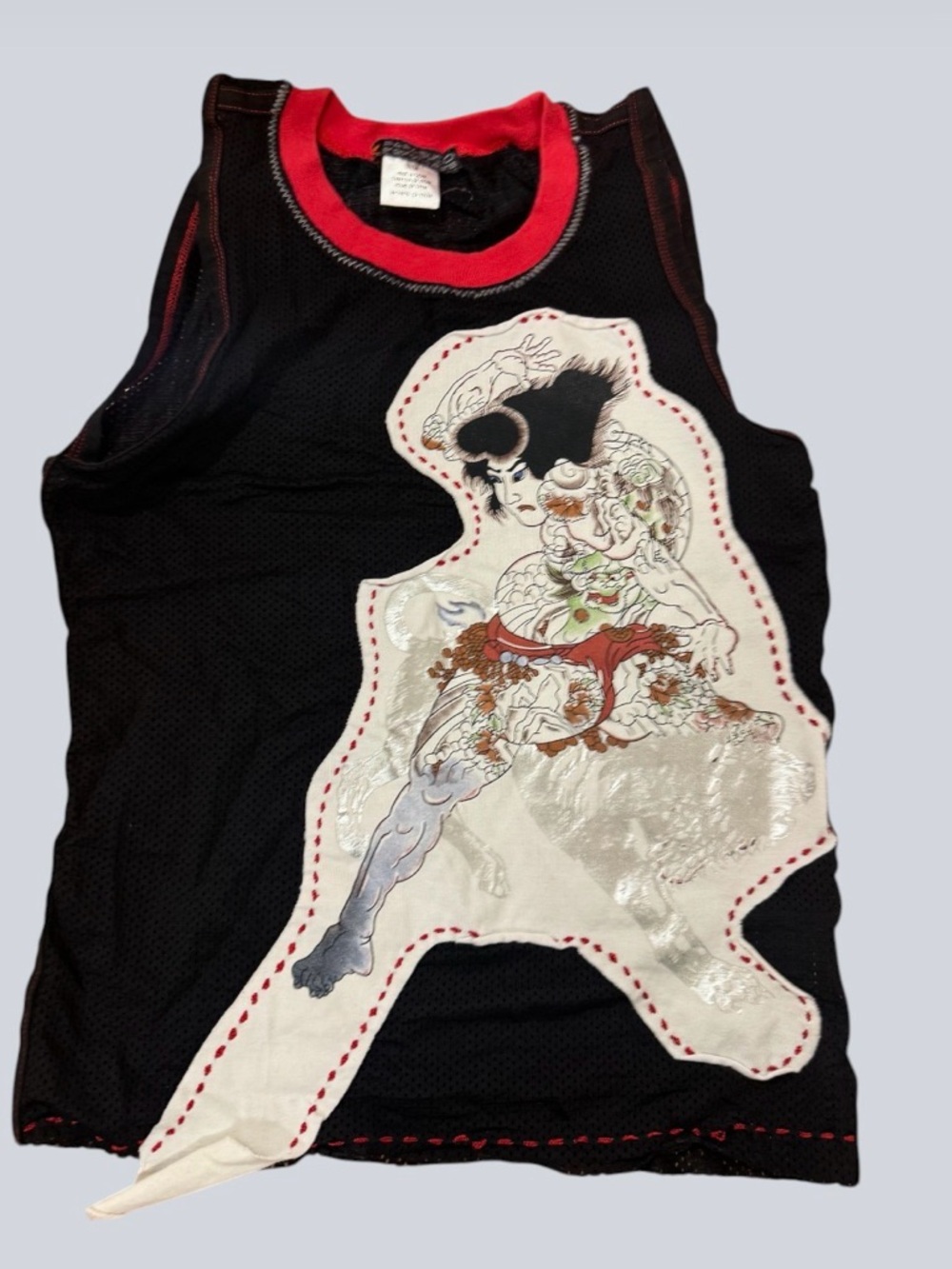 Parasuco Black Mesh Tank with Red Trim and Multicolor Graphic